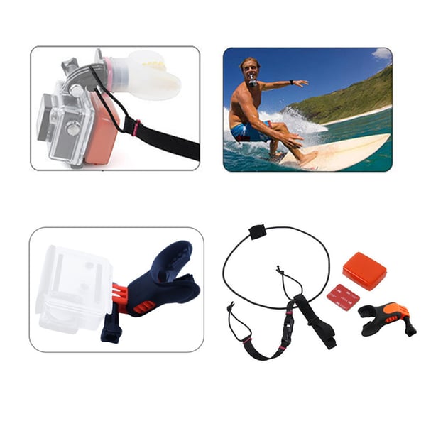 Surf Mouth Mount för GoPro med flytande block och rem - svart/orange