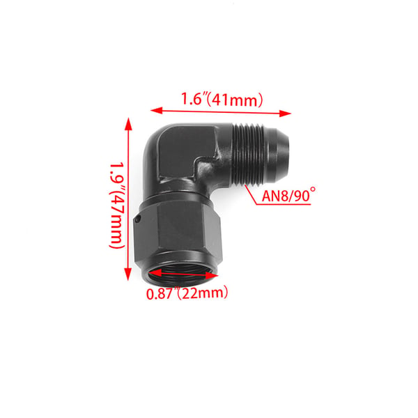 AN6 90-graders adapter, aluminium svivlekobling hann til hunn