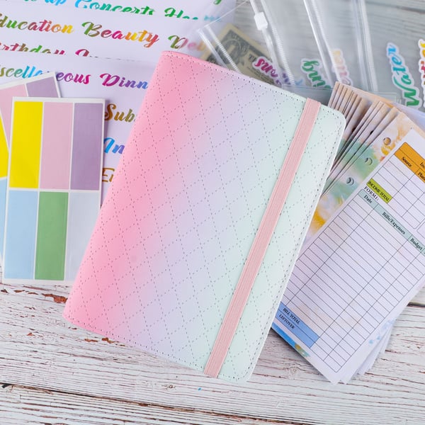 A6 PU-skinnperm budsjettplanlegger - Gradient rosa lilla grønn