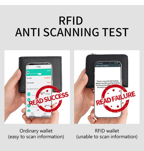 Slank RFID-blokkerende lommebok for menn med myntlomme - Lommebok i ekte skinn med glidelås Black