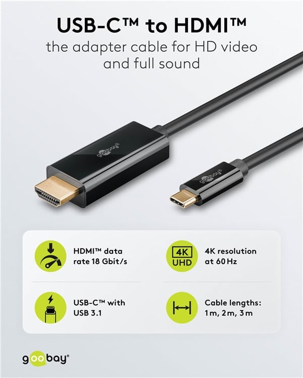 USB-C™-till-HDMI™-kabel, 2 m, svart