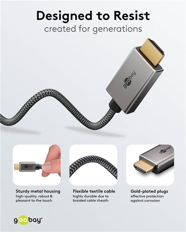 USB-C™-til-HDMI™-kabel, 3 m, svart;sølv