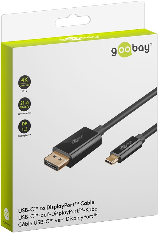 USB-C™ til DisplayPort™-kabel 4K @ 60 Hz, 3 m, svart