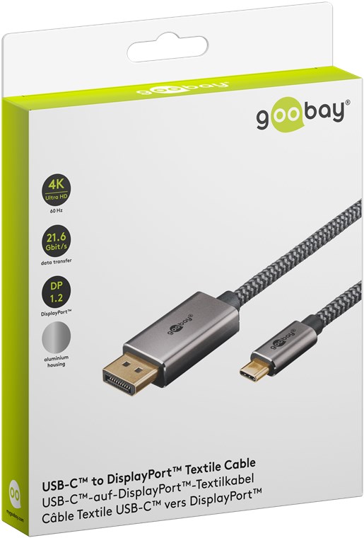 USB-C™-DisplayPort™-kaapeli, 1 m, musta/hopea