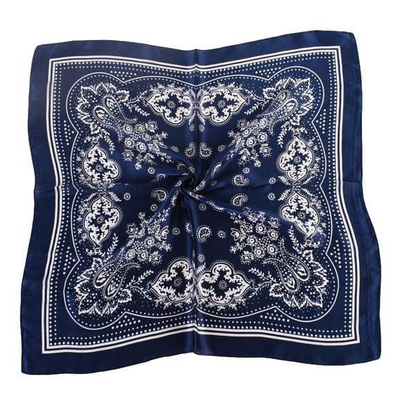 Elegant Paisley Sidenscarf - 70x70cm NavyBlue
