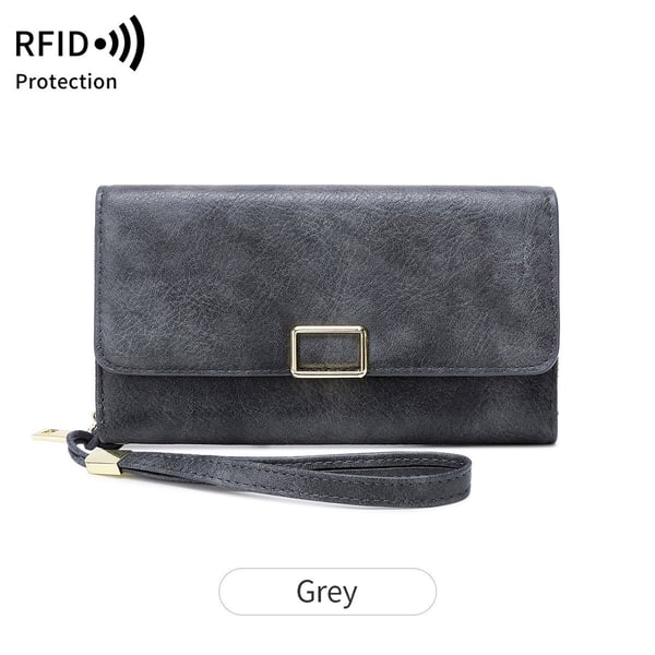 Ny RFID Multifunksjonell Trifold Lang Lommebok for Kvinner Grey