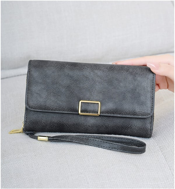 Ny RFID Multifunksjonell Trifold Lang Lommebok for Kvinner Grey