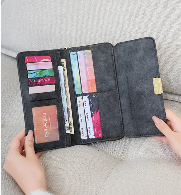 Ny RFID Multifunksjonell Trifold Lang Lommebok for Kvinner Grey