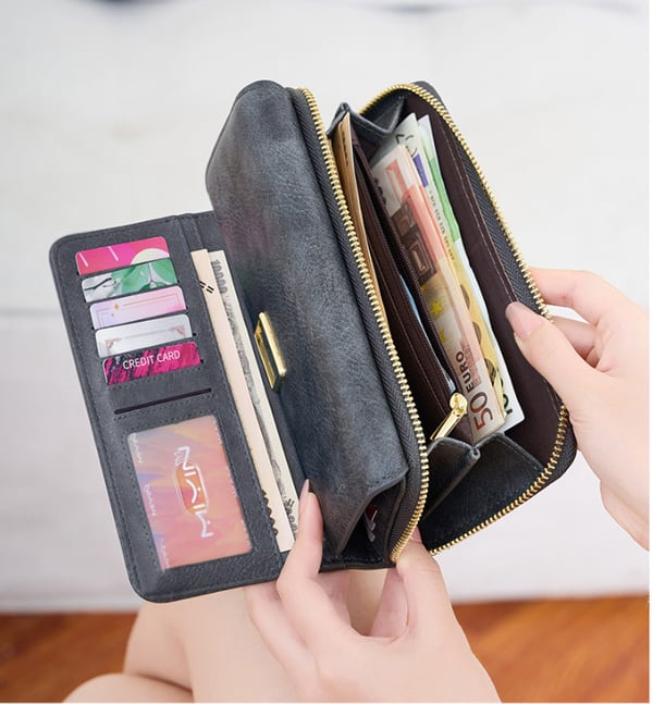 Ny RFID Multifunksjonell Trifold Lang Lommebok for Kvinner Grey