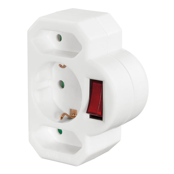 Stikkontakt Adapter 3-Way Med Bryter Adapter Hvit