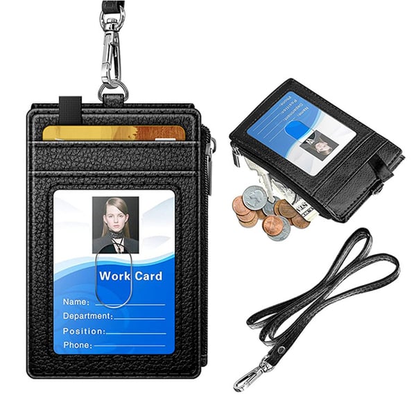 Sort ID-kortholder med lanyard og lynlås