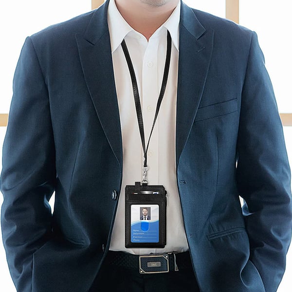 Sort ID-kortholder med lanyard og lynlås