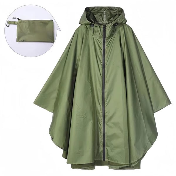 Vedenpitävä retkisadeponcho hupulla, kevyt sadetakki ulkoiluun DarkGreen