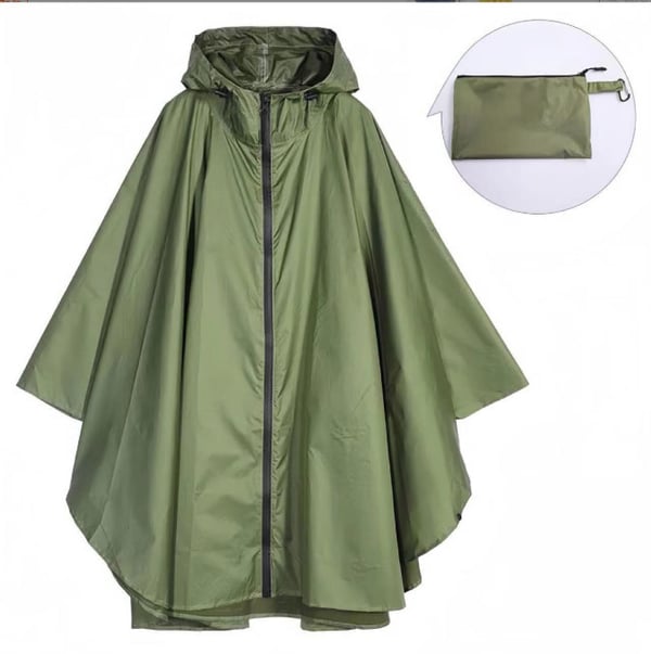 Vedenpitävä retkisadeponcho hupulla, kevyt sadetakki ulkoiluun DarkGreen