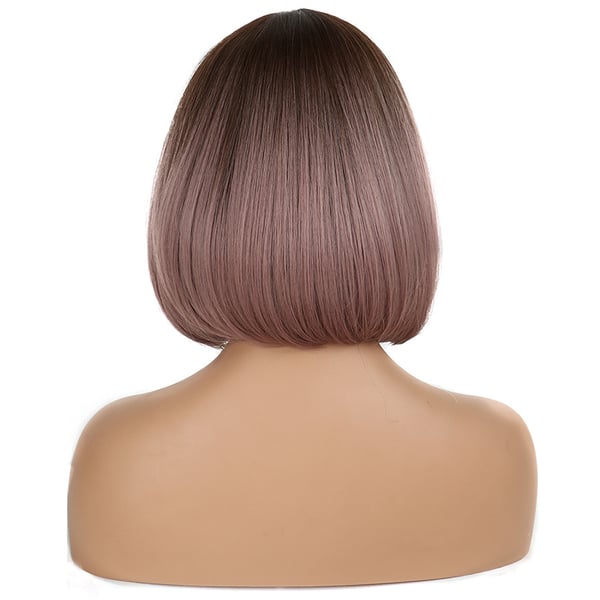 Stilig brun bob-parykk med pannelugg for kvinner Purple