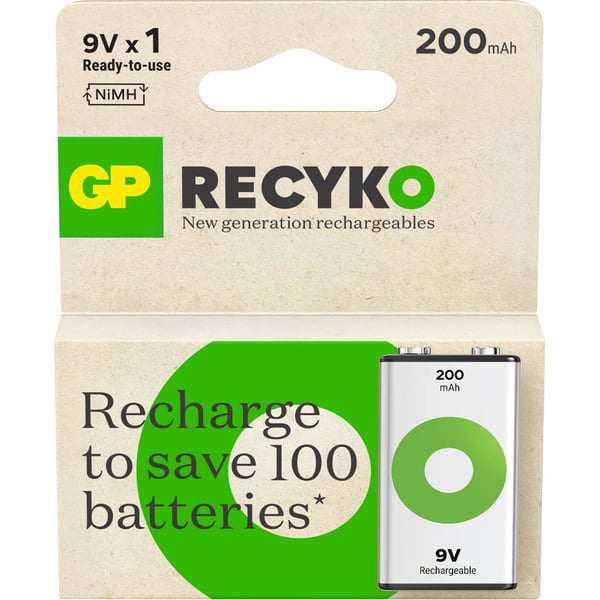 Batteri Recyko NiMH 9V 200mAh 1-Pakning