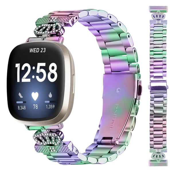 Flotte klokkereim med tre perler og krone til Fitbit Versa 3/4/Sense 2