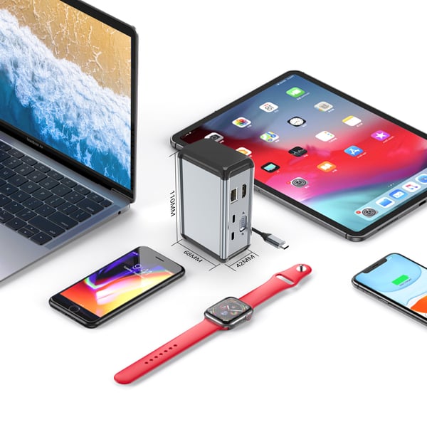 12-i-1 USB-C-hubadapter med HDMI, VGA, Ethernet og mer