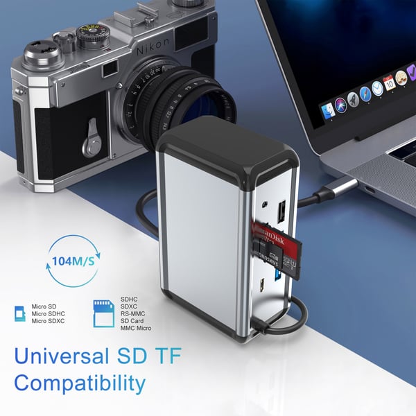 12-i-1 USB-C-hubadapter med HDMI, VGA, Ethernet og mer
