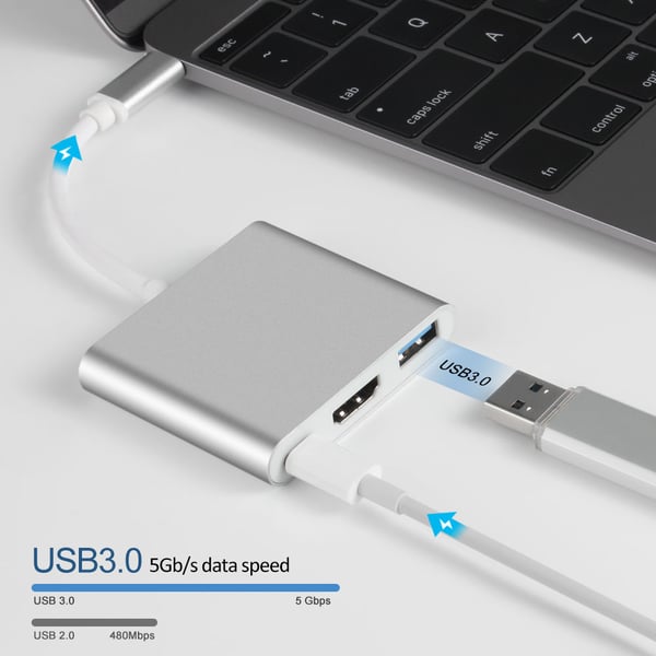 3-i-1 USB-C-hub med HDMI, USB 3.0 og PD-lading