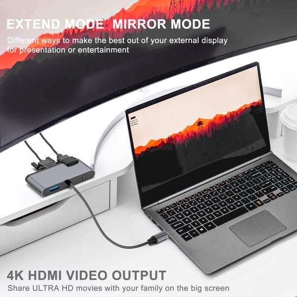 5-i-1 USB-C-hub med HDMI, VGA, USB 3.0, lyd og PD-lading