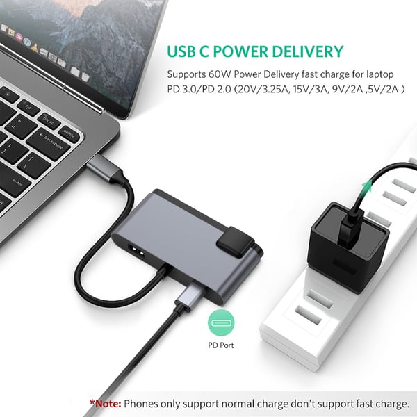 5-i-1 USB-C-hub med HDMI, VGA, USB 3.0, lyd og PD-lading