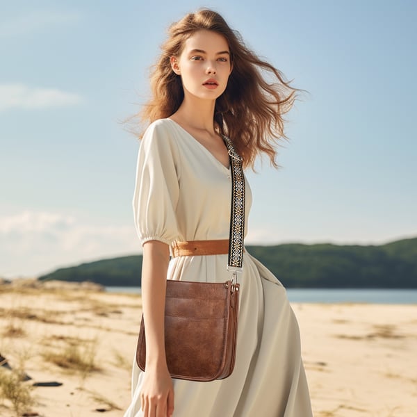 Stilig PU Tote Bag for kvinner: Crossbody Skulderveske Brown