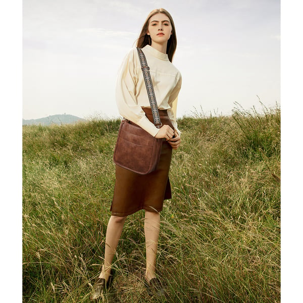 Stilig PU Tote Bag for kvinner: Crossbody Skulderveske Brown