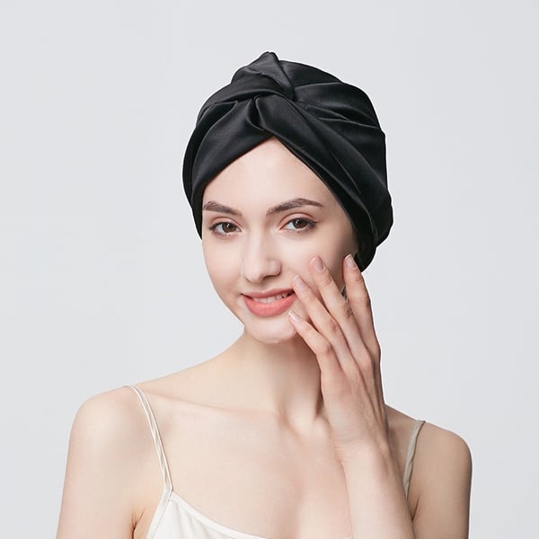 Silkkihattu uneen, hiusmyssy nukkumiseen, satiinimyssy kiharille hiuksille Black