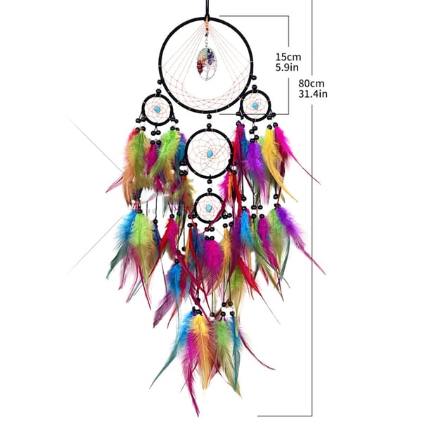 Drømmefanger med fem ringe og krystaller MultiColor
