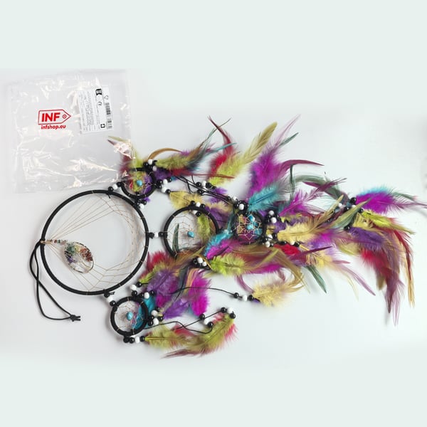 Drømmefanger med fem ringe og krystaller MultiColor