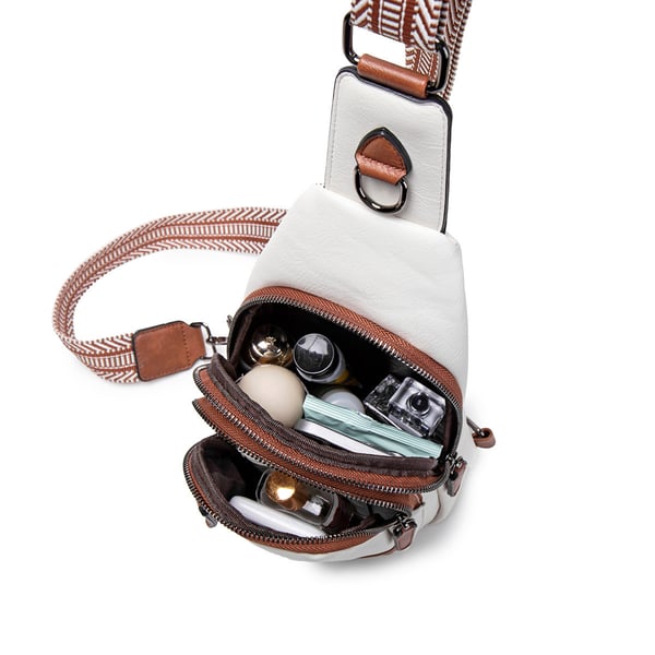 Smart kontrastfarvet brysttaske til kvinder White+Brown
