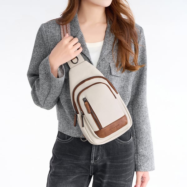 Smart kontrastfarvet brysttaske til kvinder White+Brown