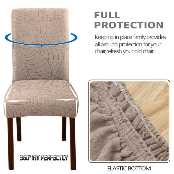 Elastiske stoltrekk til spisestue, myk bladjacquard stolbeskytter Beige