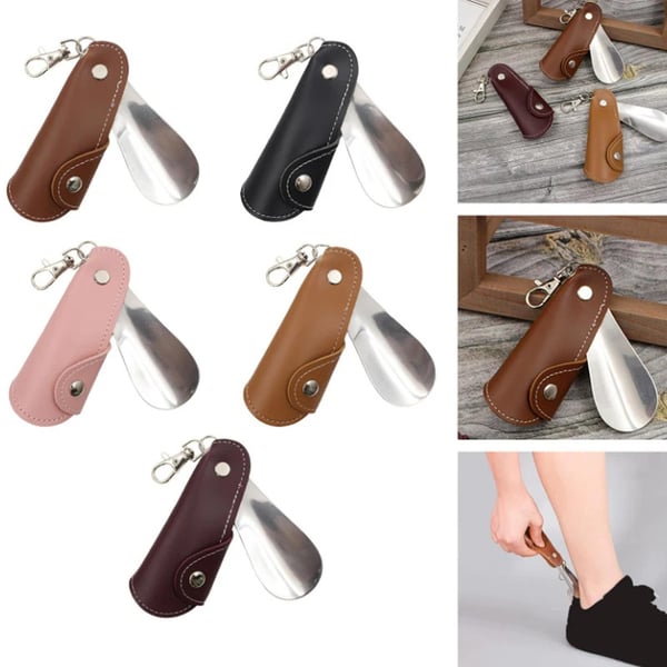 Ergonomisk skohorn med nøkkelring - Enkel å ta på sko Brown