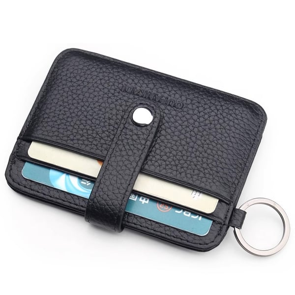 Slim Card Holder Wallet, Minimalistisk PU Læder Kortholder Black