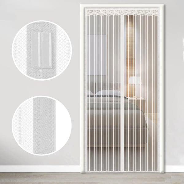 Magnetiskt myggnät för dörr med 9 par magneter, vit, 80 cm x 200 cm