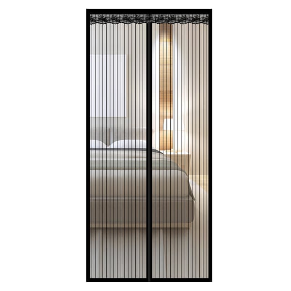 Magnetisk skjermdørgardin, stripete polyester, 9 par spenner, 90x220 cm