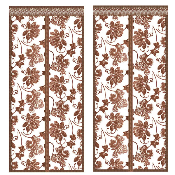 Magnetisk skjermdørgardin, brodert peon kaffe, 80 cm x 210 cm