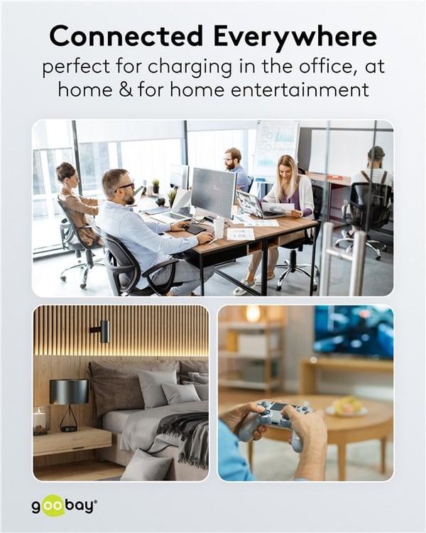USB-C™ tekstilkabel, 60 W, Power Delivery, 1,5 m, svart;grå