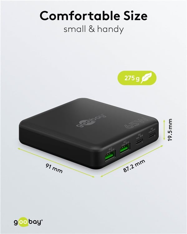 USB-C™ PD GaN-moniporttilaturi (65 W) musta