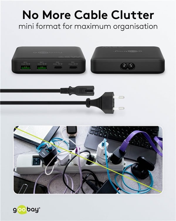 USB-C™ PD GaN-moniporttilaturi (65 W) musta