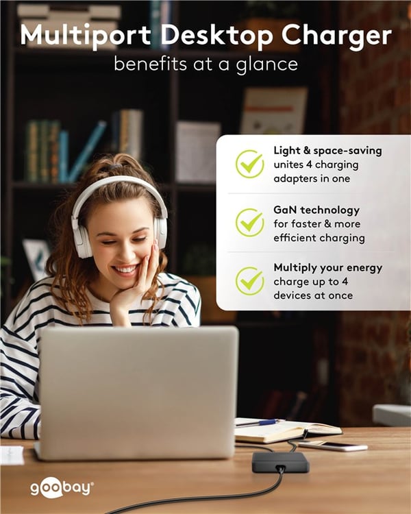 USB-C™ PD GaN-moniporttilaturi (65 W) musta