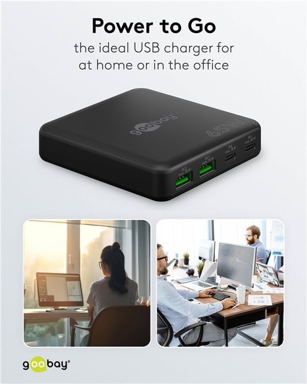 USB-C™ PD GaN-moniporttilaturi (65 W) musta