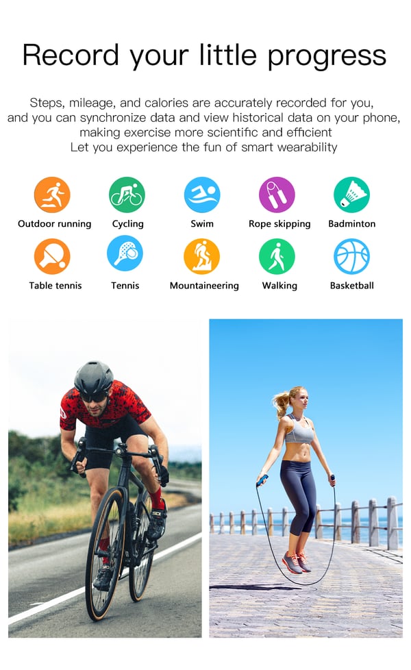 Smartklokke med EKG, pulsmåler, søvnsporing og skritteller Blue