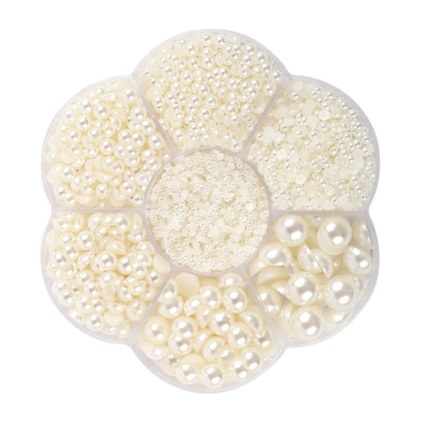 5600 stk halvkuleformede perler, imiterte perler i boks Beige