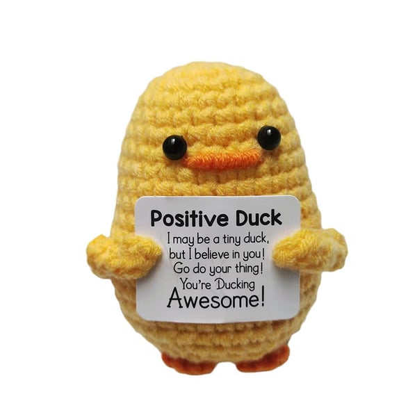 Søt Heklet Andunge Figur - Håndlaget Positiv Andunge med Inspirerende Budskap - Perfekt Gave og Dekor Model A