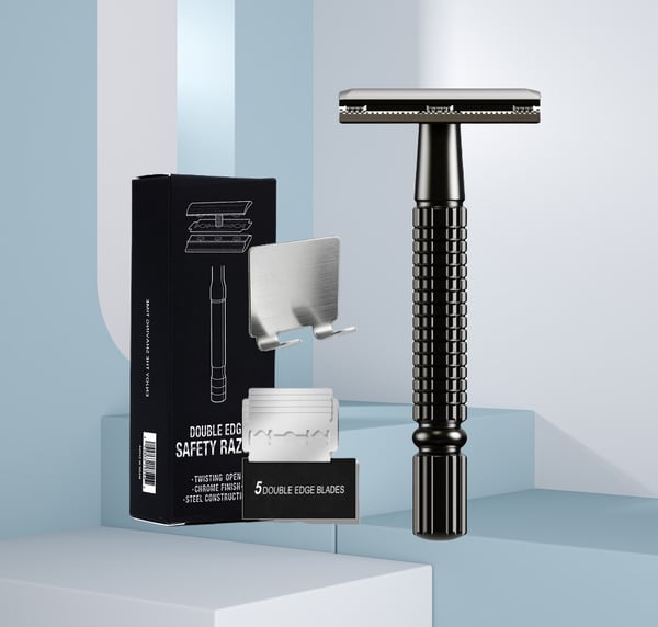 Ny manuell barberhøvel - dobbel egg for en glatt barbering Black