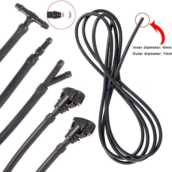 Spylerdyse-sett - 2 dyser, koblinger og 3 m slange for Chrysler Dodge Jeep Ram