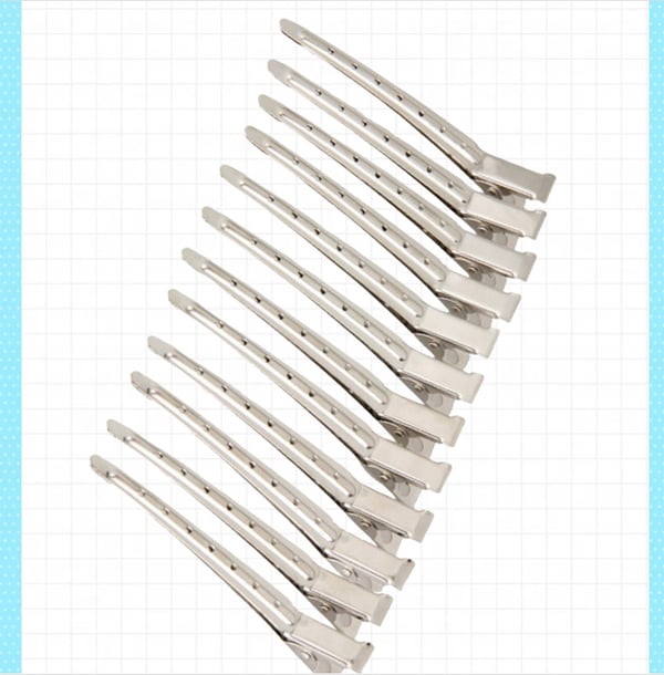 Store Hårklemmer med Huller - Sølvfarvet Metal Hårklips til Styling og Farvning (12 stk) 12-pack